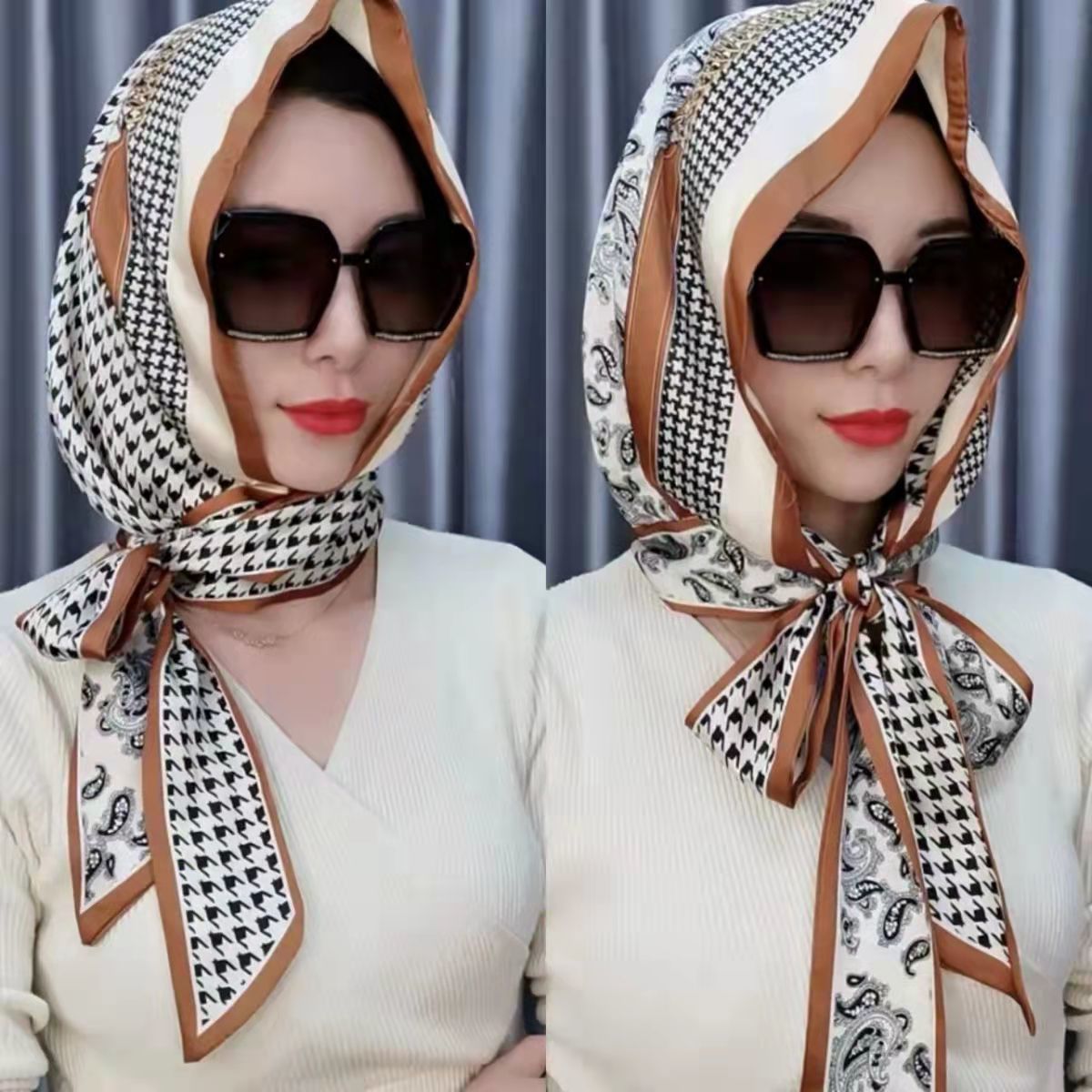 [Double-layer Double-sided] Headscarf Sunscreen Towel Multi-purpose Fashion Ribbon Hat Spring and Summer Joker Headscarf Explosions Headwear Hat