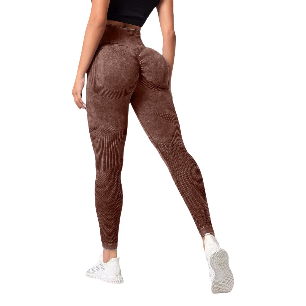 New Hollow Seamless Yoga Pants High Waist Peach Hip Hip Fitness Pants Women's Washed Frosted Tight Sports Pants