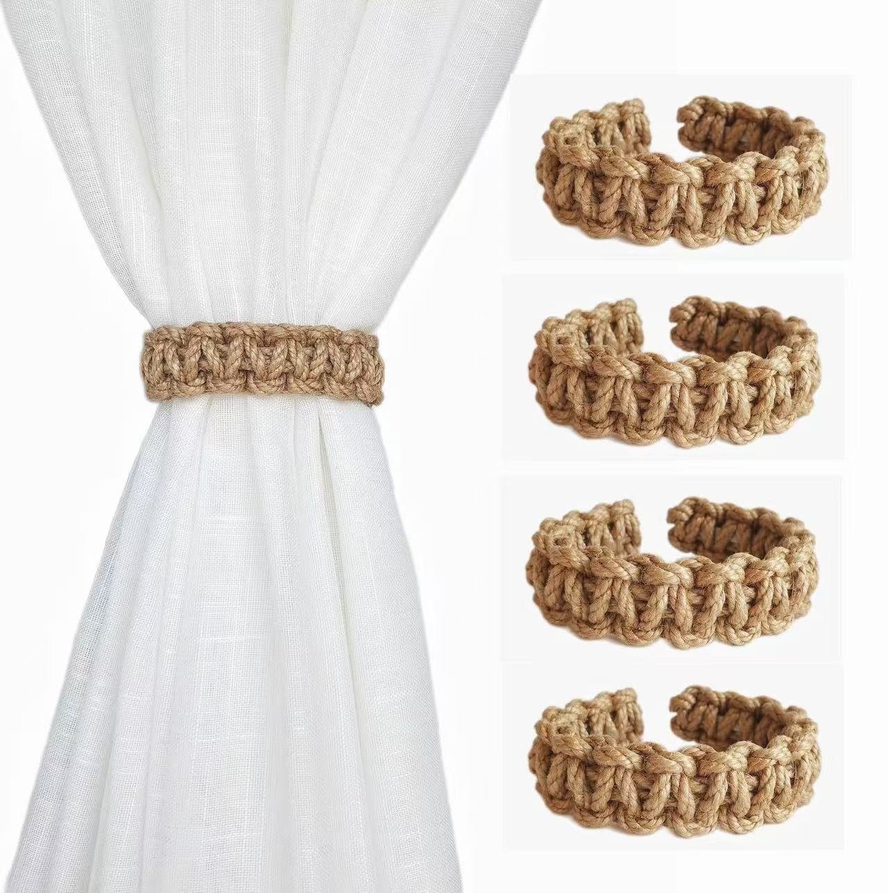 Cross-border new hemp rope curtain clip living room curtain binding rope woven curtain lace pure handmade window