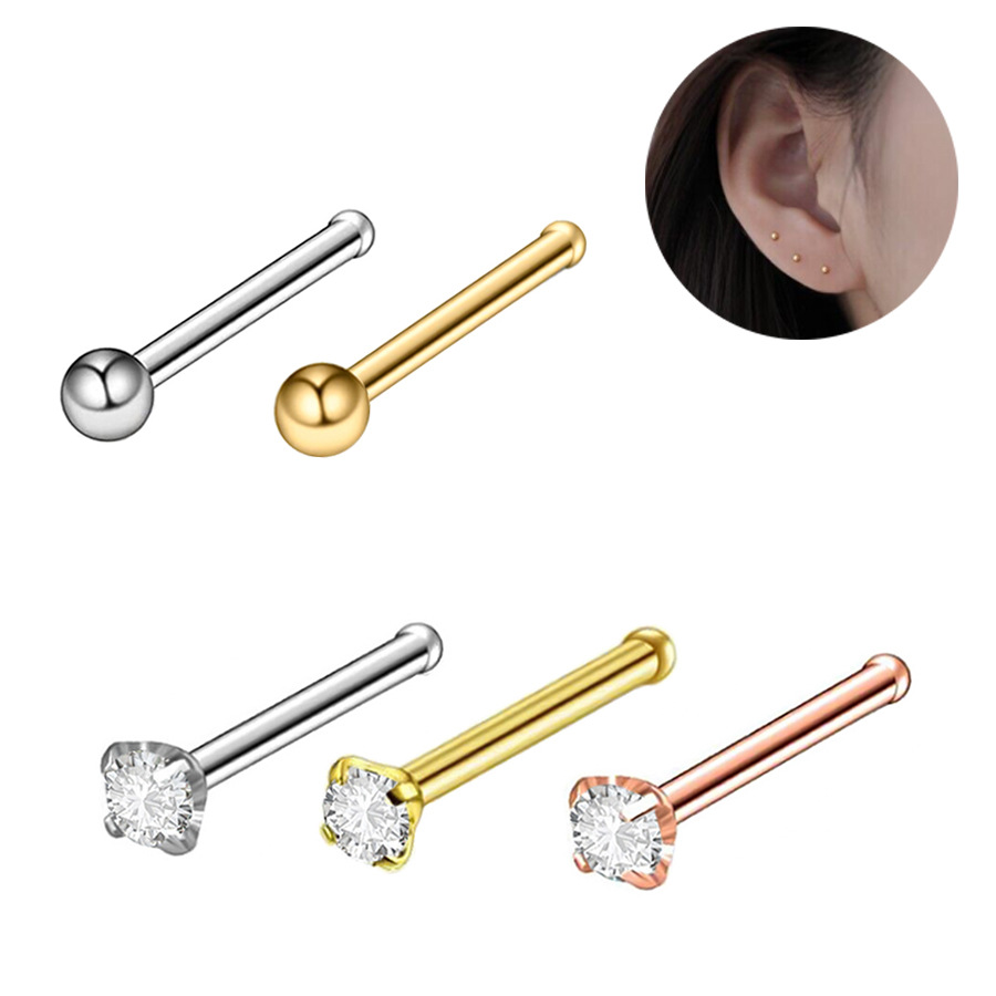 1.0-1.6 thick 8-12mm length stainless steel straight nose nail spherical nose nail grasping zircon nose nail ear nail