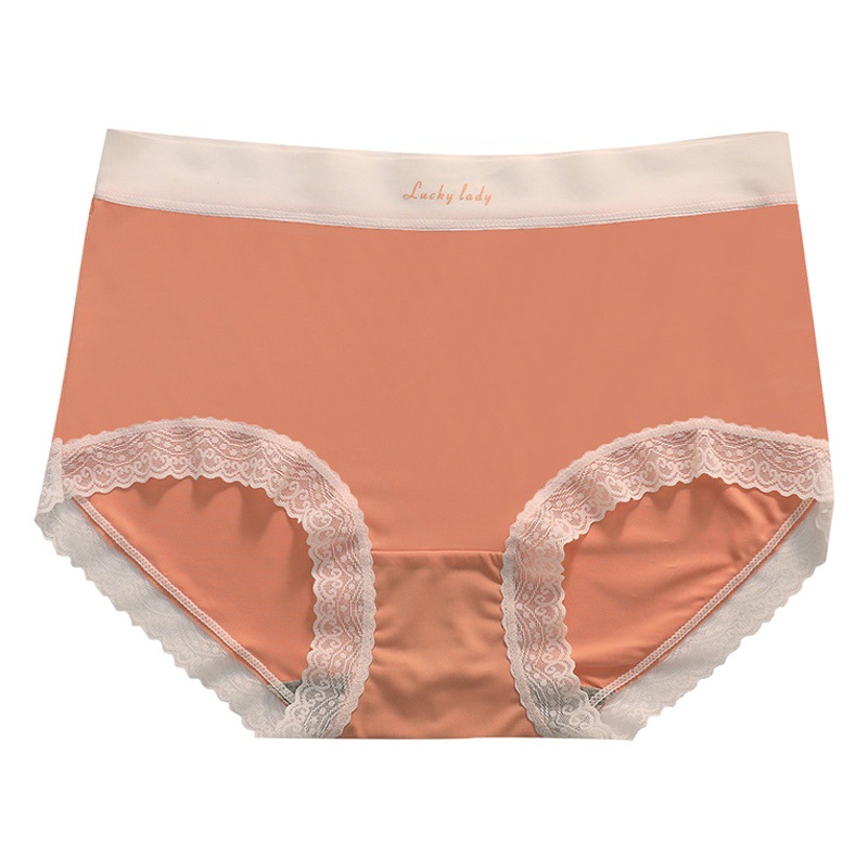 Ice Silk Traceless Underwear Women's Mid-Waist Japanese Girl Student Lace Edge Graphene Antibacterial Crotch Women's Briefs