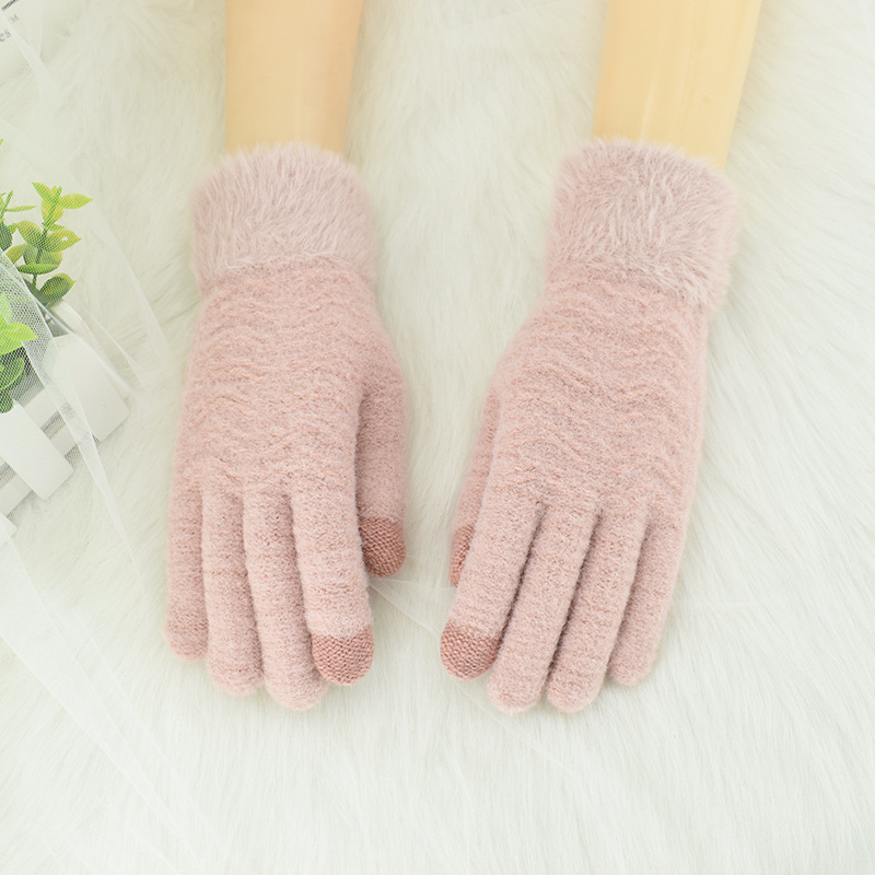 Picture of Gloves women's winter knitted plus velvet padded warm touch screen five-finger wool driving outdoor cold wave riding wholesale