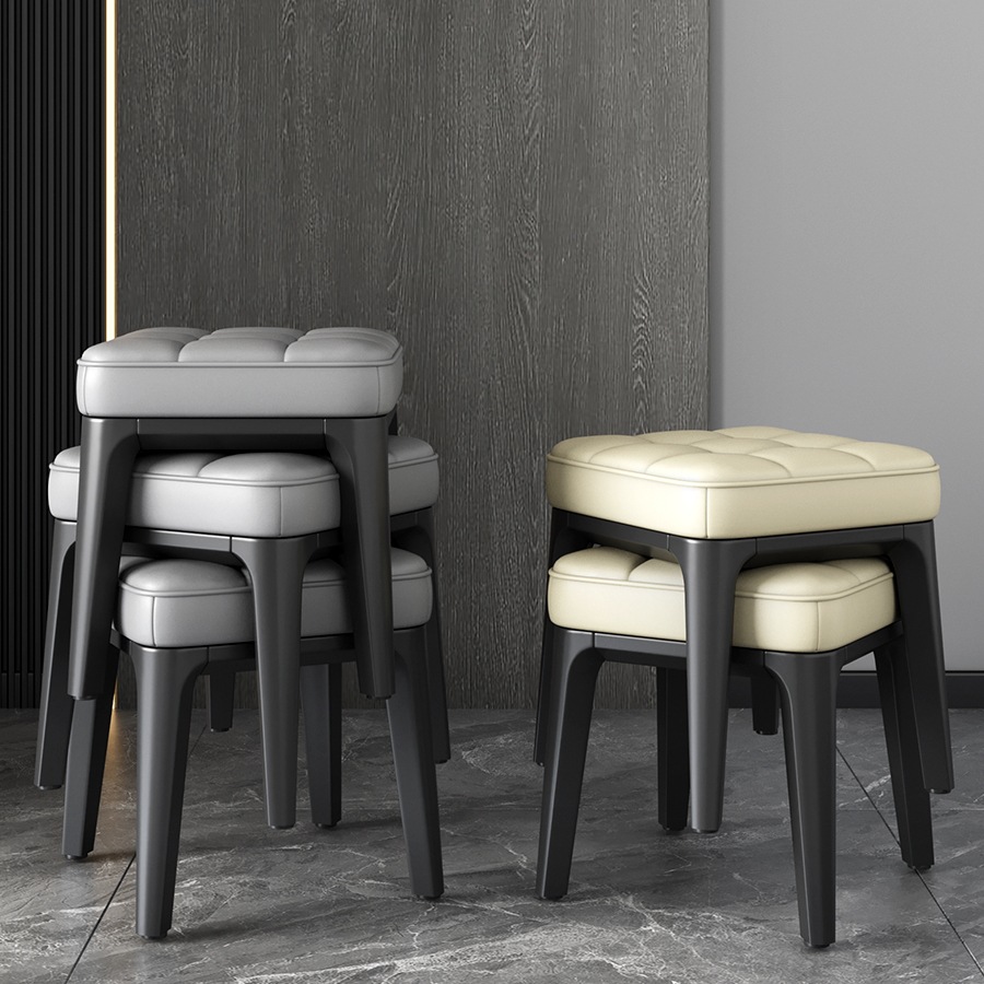 Stool for Home Use, Modern and Simple Living Room Dining Chair, Stackable Bench, Thickened Soft Plastic Chair, Sofa Stool, Square Stool