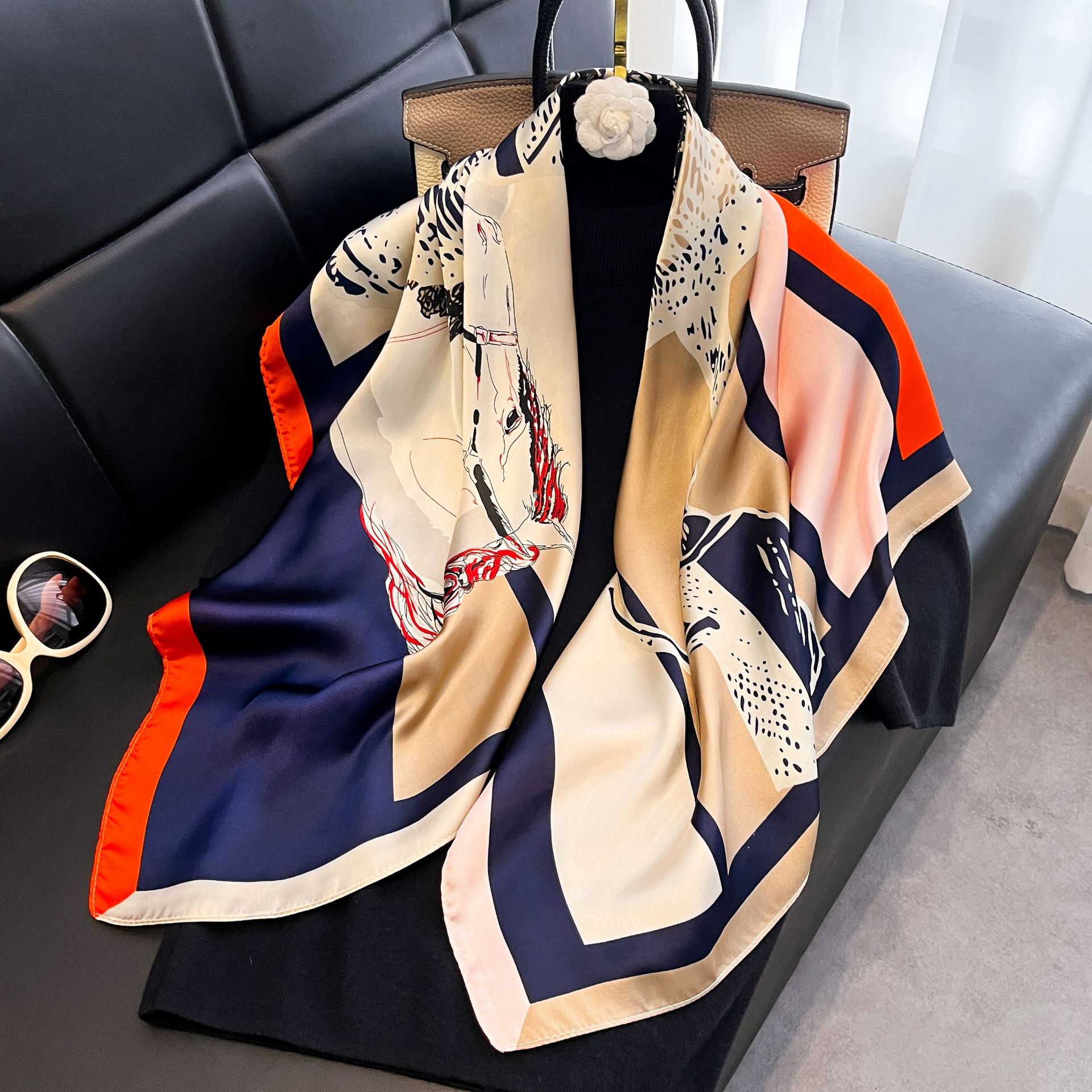 Picture of New 90cm Large Square Silk Elegant High-grade Decorative Shawl Women's Silk Scarf Fashion All-match Professional Scarf