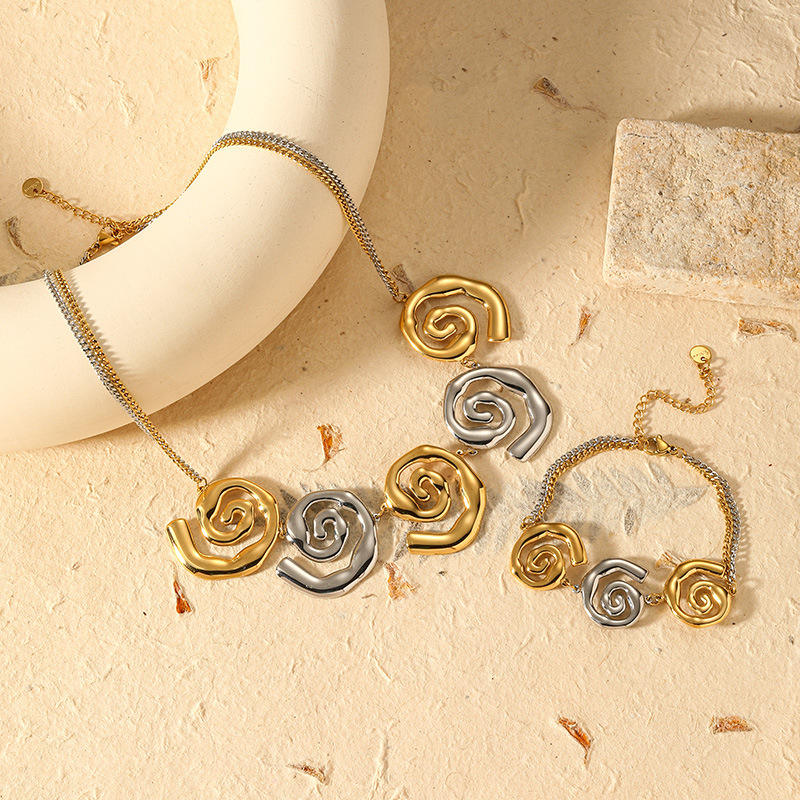 European and American Cross-border Niche Jewelry Stainless Steel Plated 18K Gold Conch Snail Shell Handmade Stitching Necklace Bracelet
