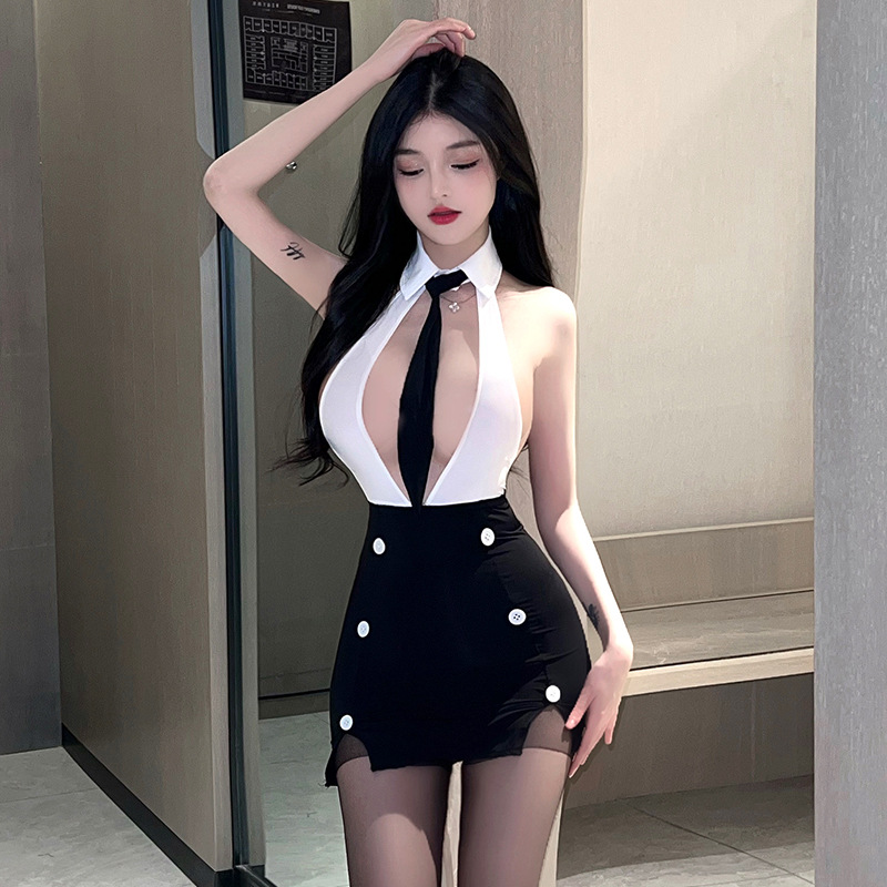 Fan Lei Sex Underwear Women's Sexy Temptation Uniform Pure Desire Secretary's Hip Skirt Free Pajamas Passion Set 575