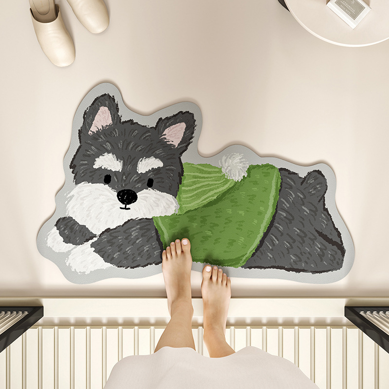 Shake a generation of cartoon dog mat bathroom soft diatom mud absorbent non-slip mat quick-drying mat