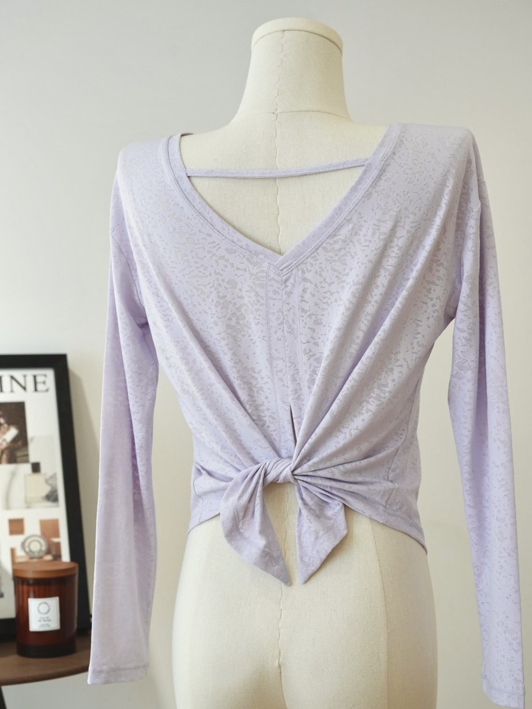 Rotten Flower Sports Long-sleeved T-shirt Tie Bow Fitness Top Beautiful Back Outer Wear Running Fitness Loose Yoga Clothes