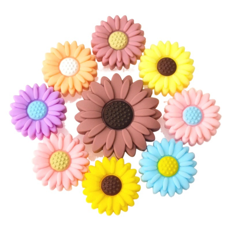 Silicone Flower Daisy Chrysanthemum Beads Silicone Beads DIY Teether Bracelet Jewelry Accessories Round Beads Loose Beads Wholesale