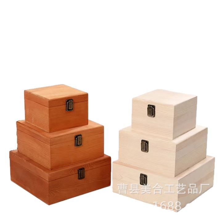 Picture of Factory Wholesale Square Solid Wood Storage Box Pull-Out Lid Wooden Tea Pastry Gift Box Multi-Style Packaging Wooden Box