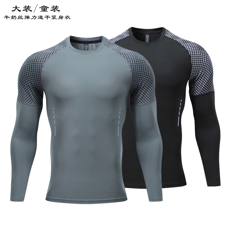 European and American Cross-border 2024 Autumn New Long-sleeved Fitness Suit Men's Stretch Milk Silk Tight Quick-drying Running Suit