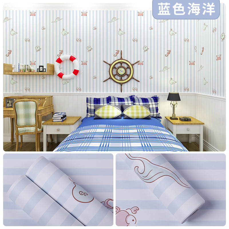 Picture of Wallpaper Self-adhesive Waterproof Moisture-proof Bedroom Background Wall Wallpaper Living Room Bedroom Dormitory Children's Room Cartoon Decorative Wall Stickers