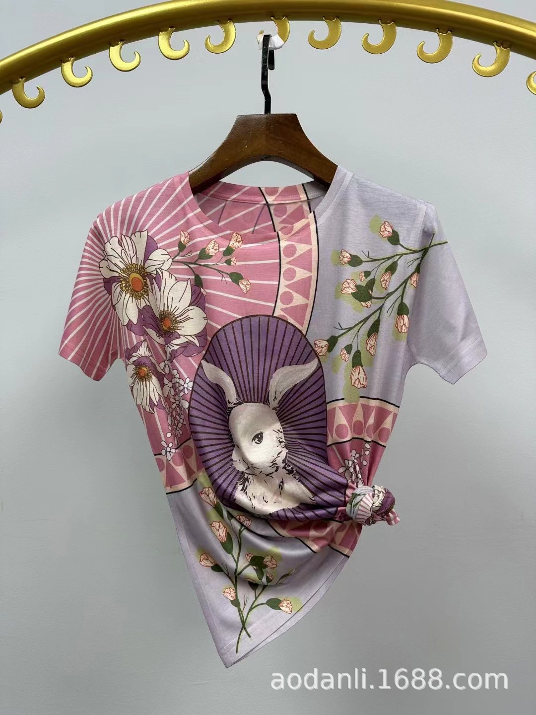 Summer Cross-border Foreign Trade Women's Clothing Full-body Printed Baby Cotton Color Train Pattern Elegant Slim-fit Crewneck Short-sleeved T