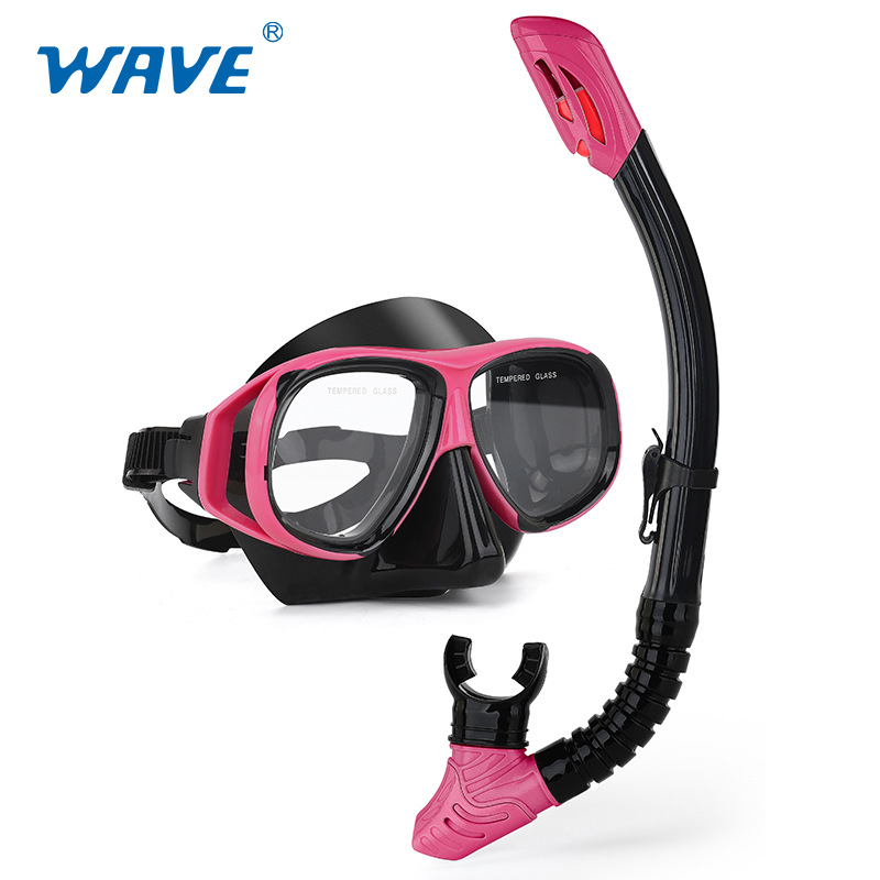Picture of wave professional snorkeling two-piece silicone full dry breathing tube large frame with degrees diving goggles