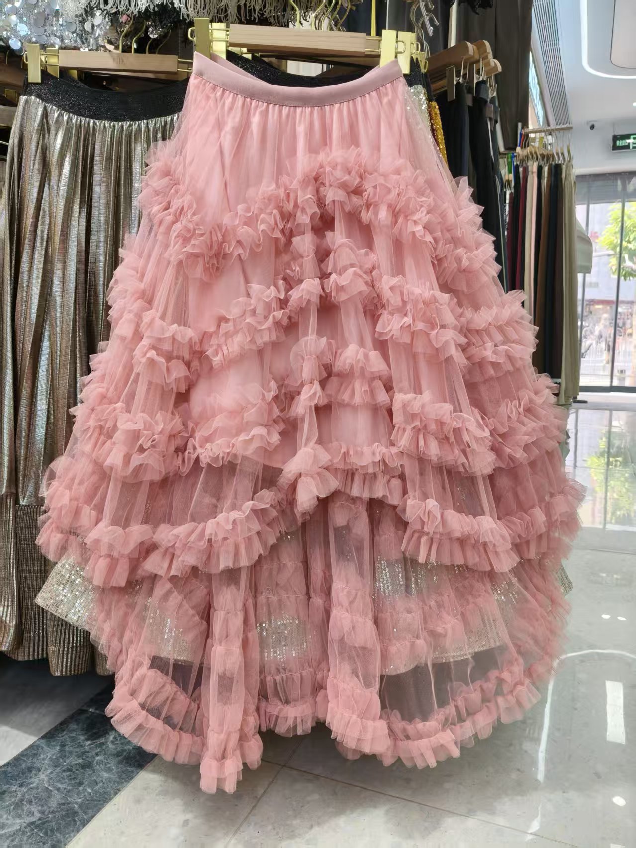 Tulle skirt, candy color, elastic waist, fairy mesh midi skirt, puffy, irregular ruffles, cake skirt 1376