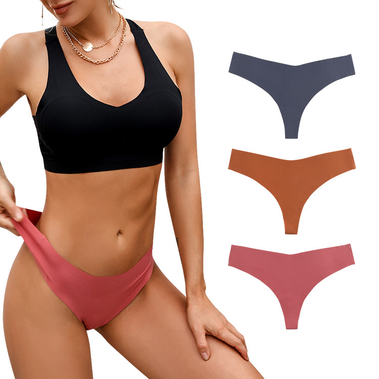 European and American Cross-Border Thong Women's Breathable Low-Waist Sexy T-Pants Seamless One-Piece Large Size Invisible Underwear for Women