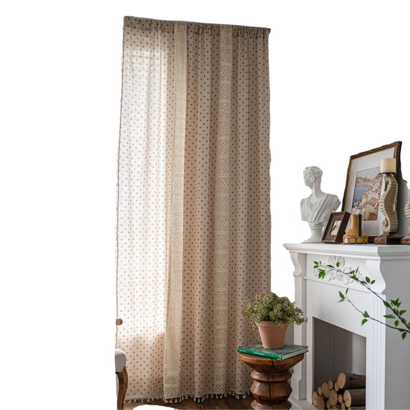 Yiman Qiyun Curtain Curtain Curtain Finished Printed Hollow Stitching American Style Kitchen Curtain Semi-Shading Curtain Tassel