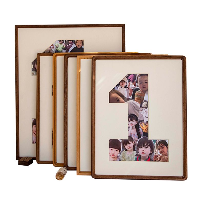 Picture of Baby growth memorial photo frame solid wood wall-mounted photo frame made of picture frame 1-year-old children's day gift table