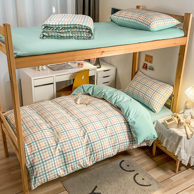 Picture of Bedding Three-Piece Set for Single Bed, Plaid Bed Sheet, Duvet Cover, Solid Color Set, Six-Piece Set for Student Dormitory, Reactive Printing and Dyeing