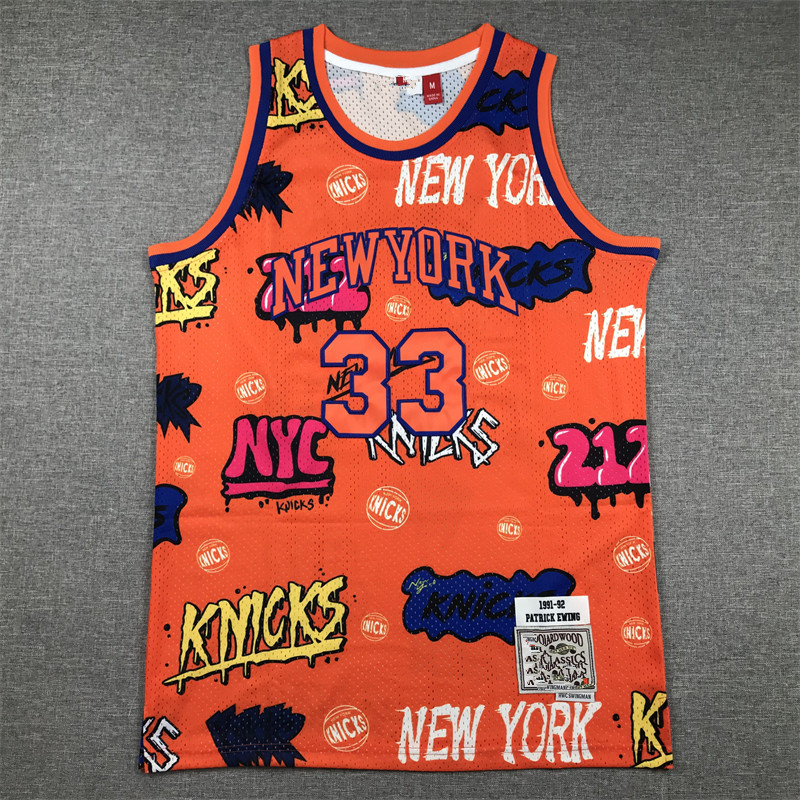 Knicks No. 33 Graffiti Jersey Ewing Basketball Suit Retro American Mesh Embroidery EWING man JERSEY