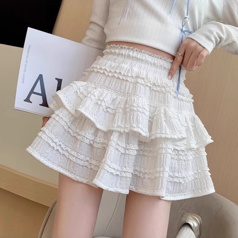 Ballet Style White Skirt for Women Summer 2025 New A-Line Petite Cake Tutu Skirt Ruffled Skirt