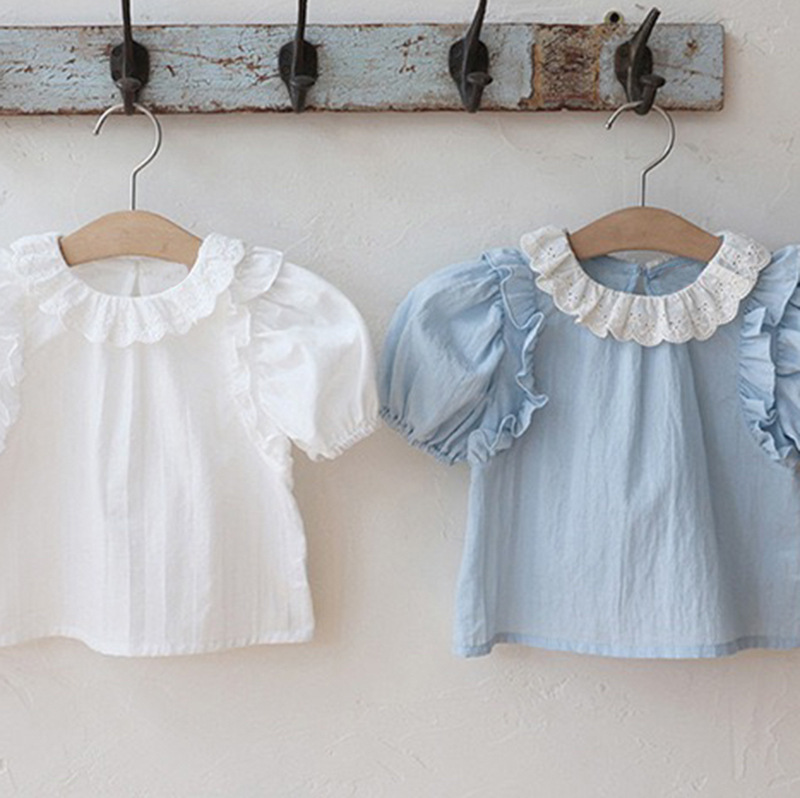 Picture of Ins Style Korean Style Summer Clothes for Infants and Young Children, Lace Puff Sleeve Tops, Fashionable and Trendyy Versatile Simple Shirts for Baby Girls