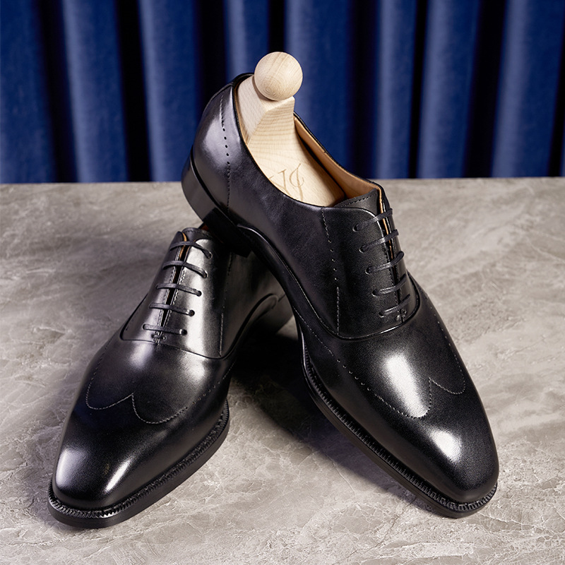 Italian Genuine Leather Men's Business Dress Shoes Trendy Round-toe Lace-up Men's Shoes Three-joint British Oxford Shoes