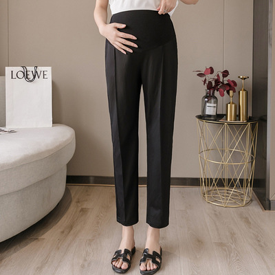 Picture of Pregnant Women's Straight Pants Spring and Autumn Professional Black Pants High Waist Abdomen-supporting Wide Leg Skinny and Loose for Work