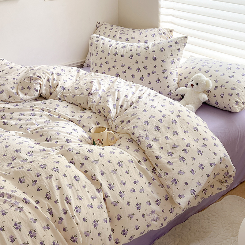 Picture of Class A Mother and Infant Grade Washed Cotton Four-piece Set Cotton ins Style Cartoon Fresh Cotton Bed Cover Three-piece Set