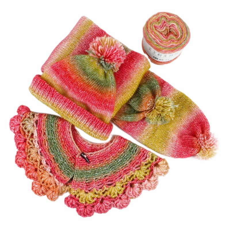 Wool Rainbow Dyed Handmade Crochet Diy Sweater Shawl Coat Line Fine Baby Wool Factory Wholesale