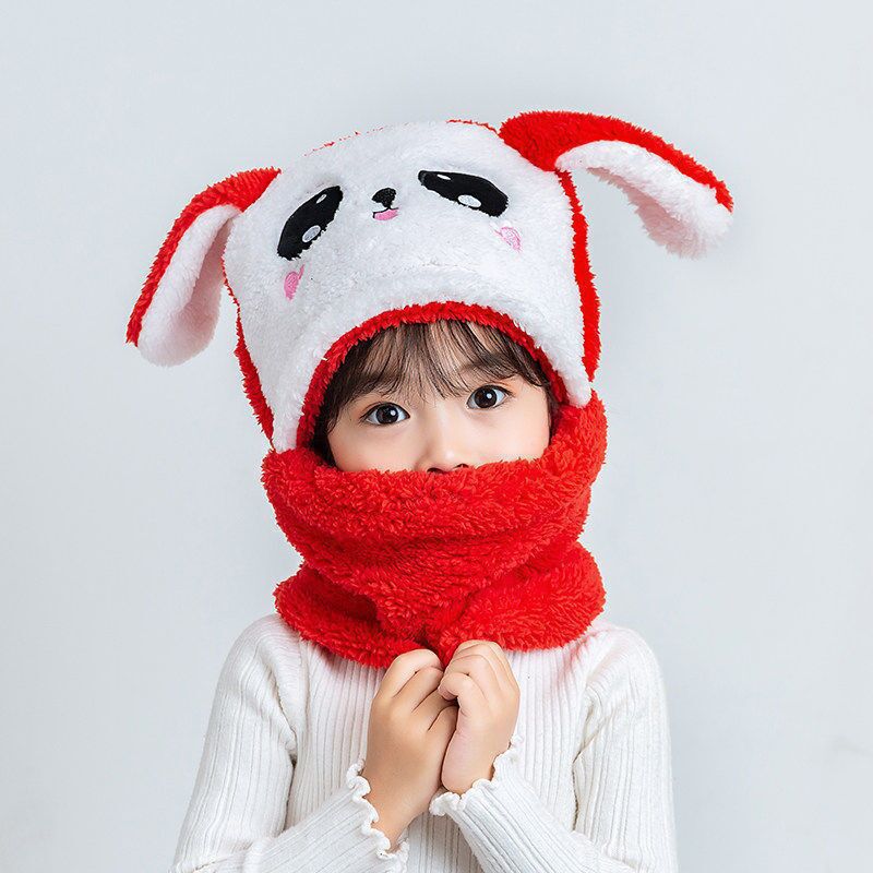 Picture of Children's hat wholesale autumn and winter boys and girls ear protection cap scarf one cute baby cap plus Velvet Ear cotton cap
