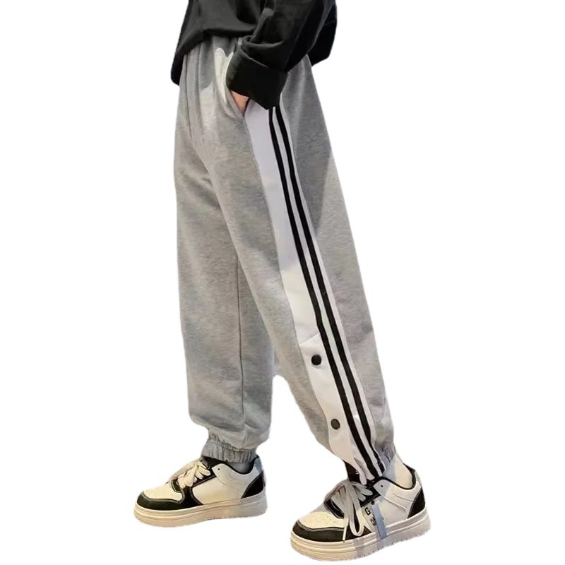 Children's Wear Boys' Pants Spring and Autumn 2024 New Large Children's Ragged Handsome Boy Buckle Trousers Children's Sports Sweat Pants