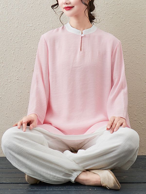 2023 Summer New Cotton and Linen Zen Tea Suit Nine-point Sleeve Top Stretch Waist Trousers Yoga Suit Two-piece Suit for Women