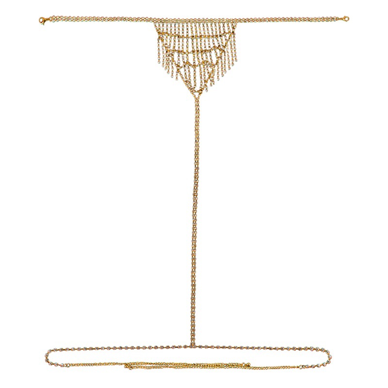 Bohemian diamond tassel sexy waist chain thong rhinestone chain nightclub European and American body chain underwear accessories