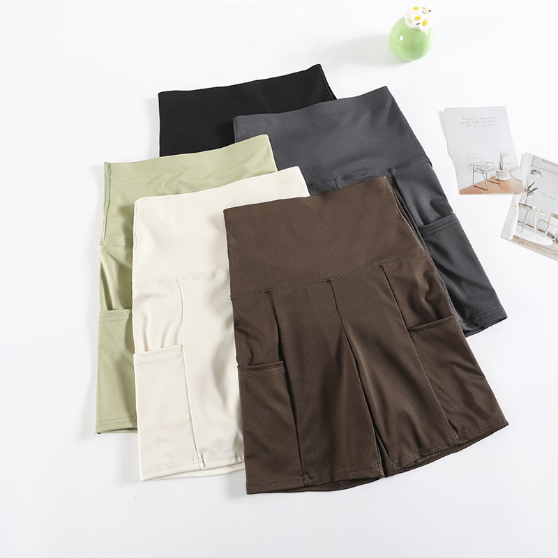 Summer Flap Pocket Pants Three-Point Shark Pants High-Waist Slim Leggings Outer Wear Women's Cycling Yoga Sports Shorts Safety Pants