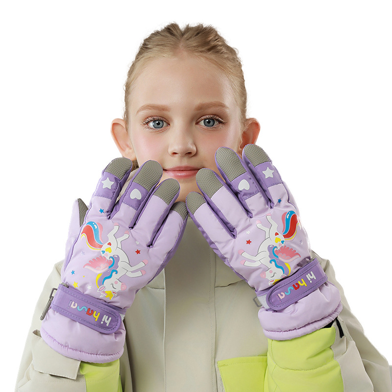 Picture of Children's ski gloves, knitted warm wrist pads, full touchscreen printed waterproof thickened gloves, children's ski gloves
