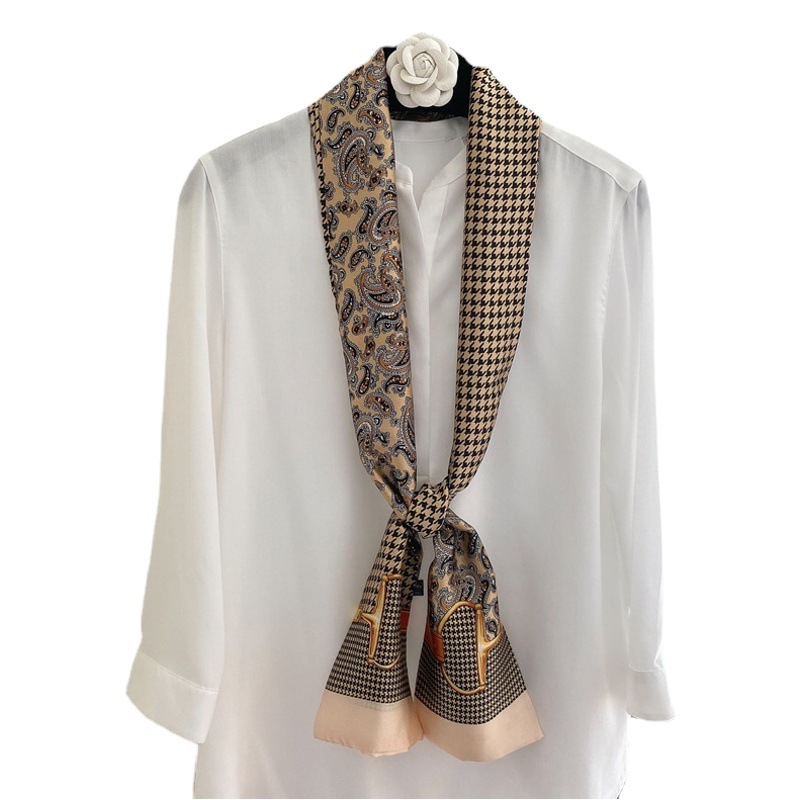 New Scarf Square Scarf Silk Scarf Women's Spring and Autumn Thin Long Ribbon with Shirt Flower Long Scarf Live Broadcast Spot Wholesale