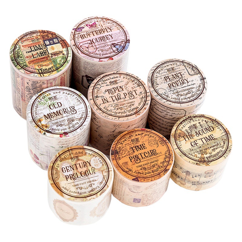 Momo Washi Tape Time and Space Past Series DIY Vintage English Journal Material Decorative Loop Stickers 8 Styles