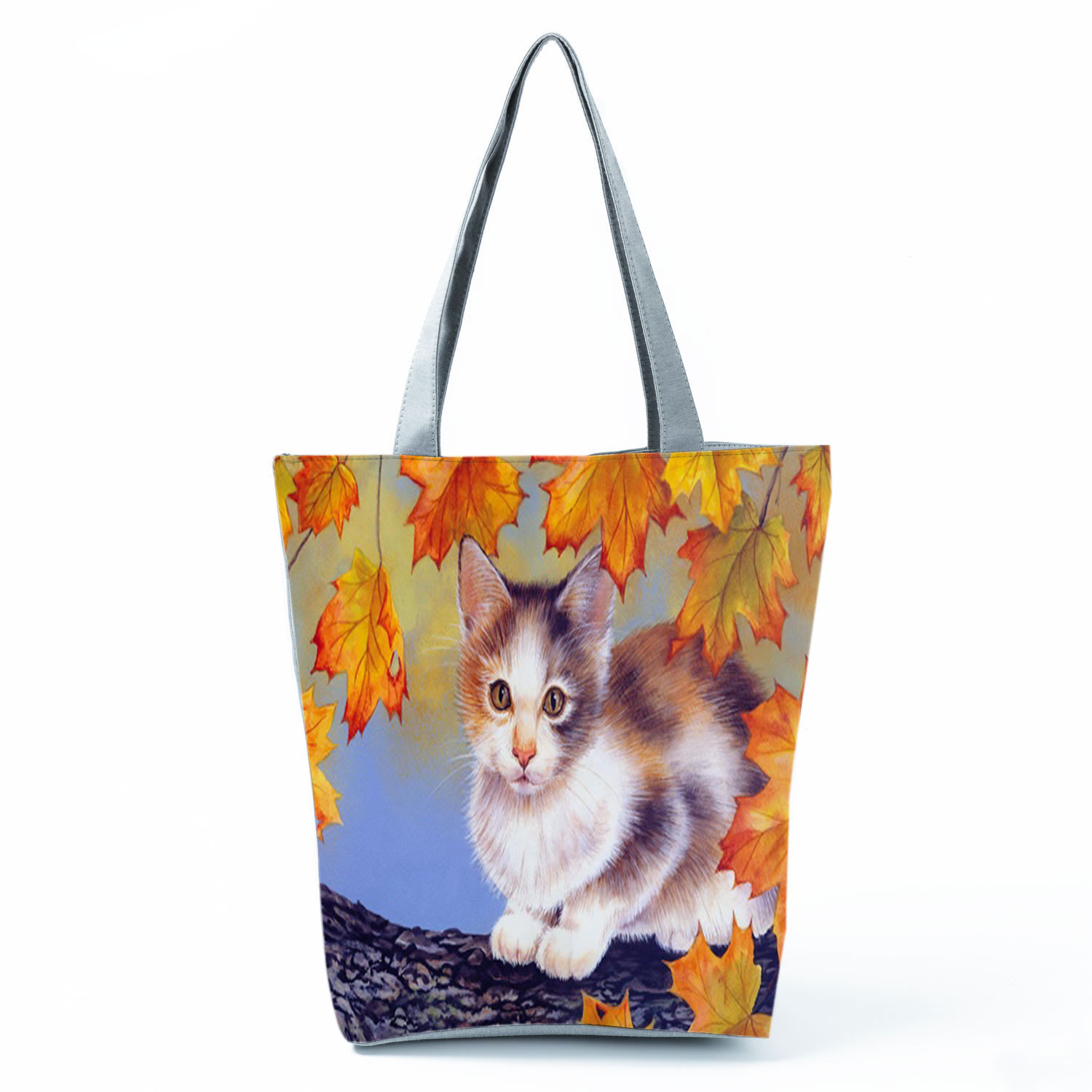 Picture of New cute flower cat printed shoulder bag portable travel storage bag large capacity outdoor tote bag