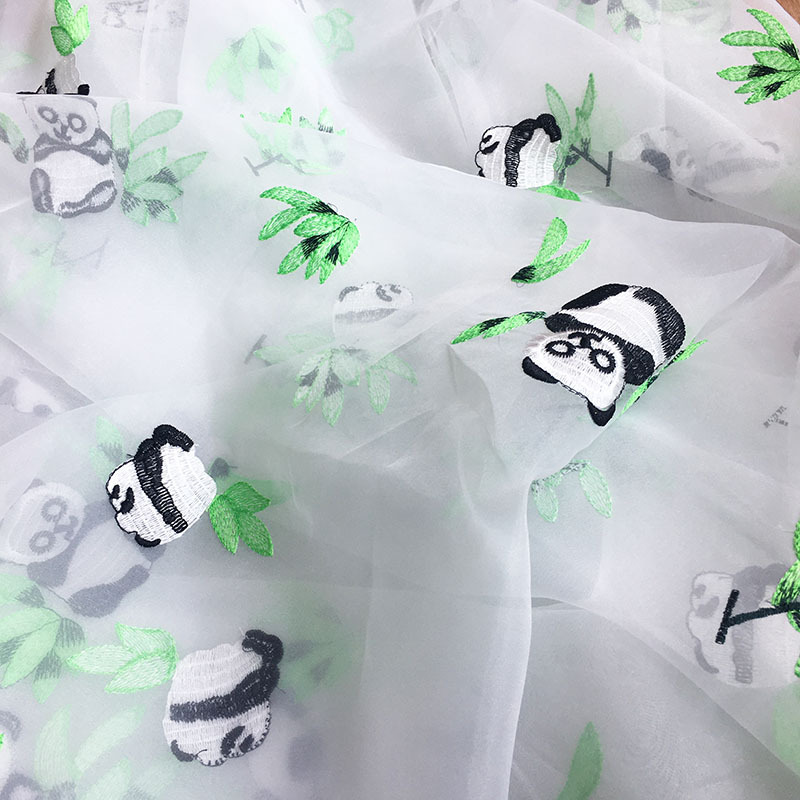 Trendy goods spring and summer Chinese style panda children's clothing women's embroidery lining heavy industry sunscreen organza embroidered clothing fabric