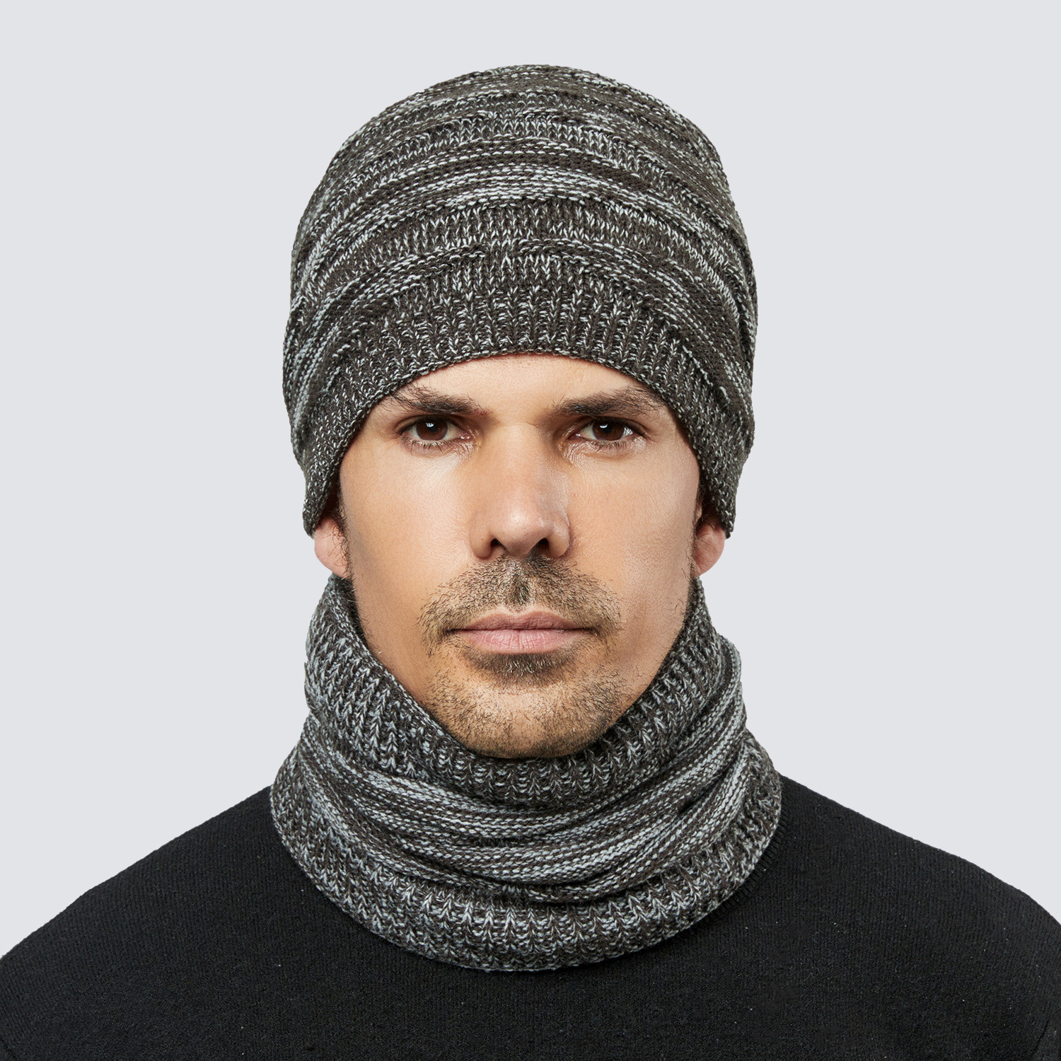 Picture of Women's Knitted Hat Winter Fleece Scarf Hat Set Diamond Knitted Wool Hat Scarf Two-Piece Set for Men