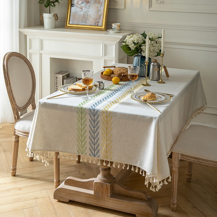 Picture of Yiman Qiyun Dining Table Fabric Flower Embroidered Tablecloth Artistic Round Table Fabric Rectangular Factory Straight Hair