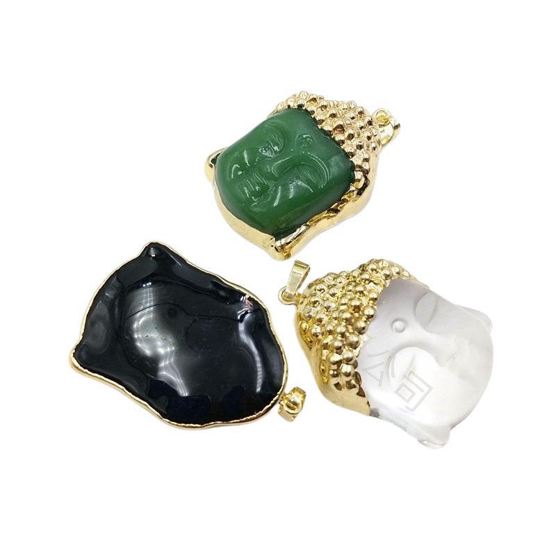 Picture of Gold Hand-carved Sakyamuni Head Pendant Obsidian White Crystal Green East Mausoleum Necklace Jewelry 2025 Cross-border