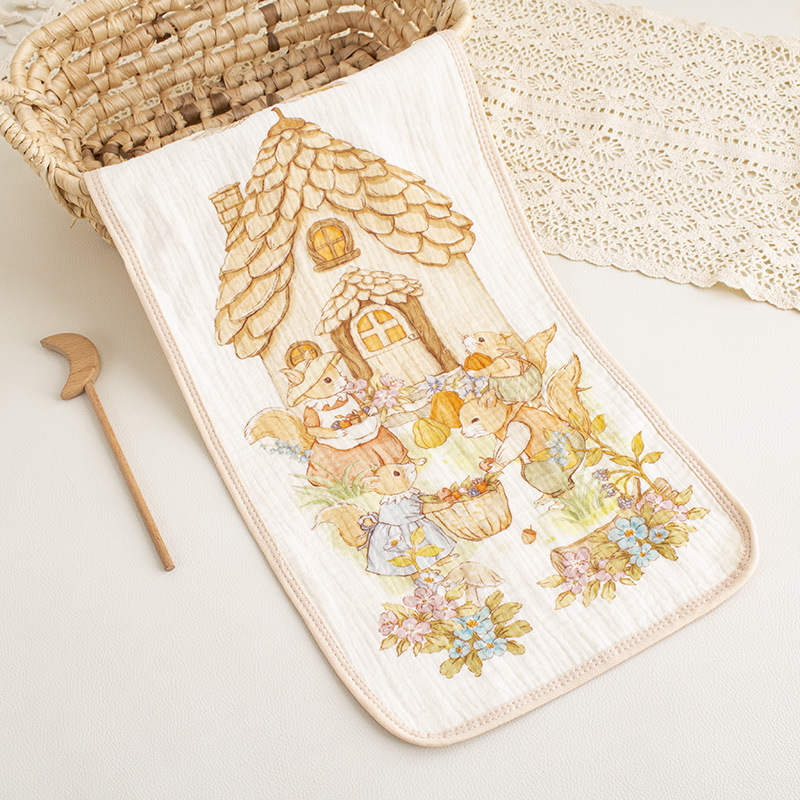 Class A baby saliva towel four layer cotton crepe square towel soft absorbent children's square towel kindergarten baby towel