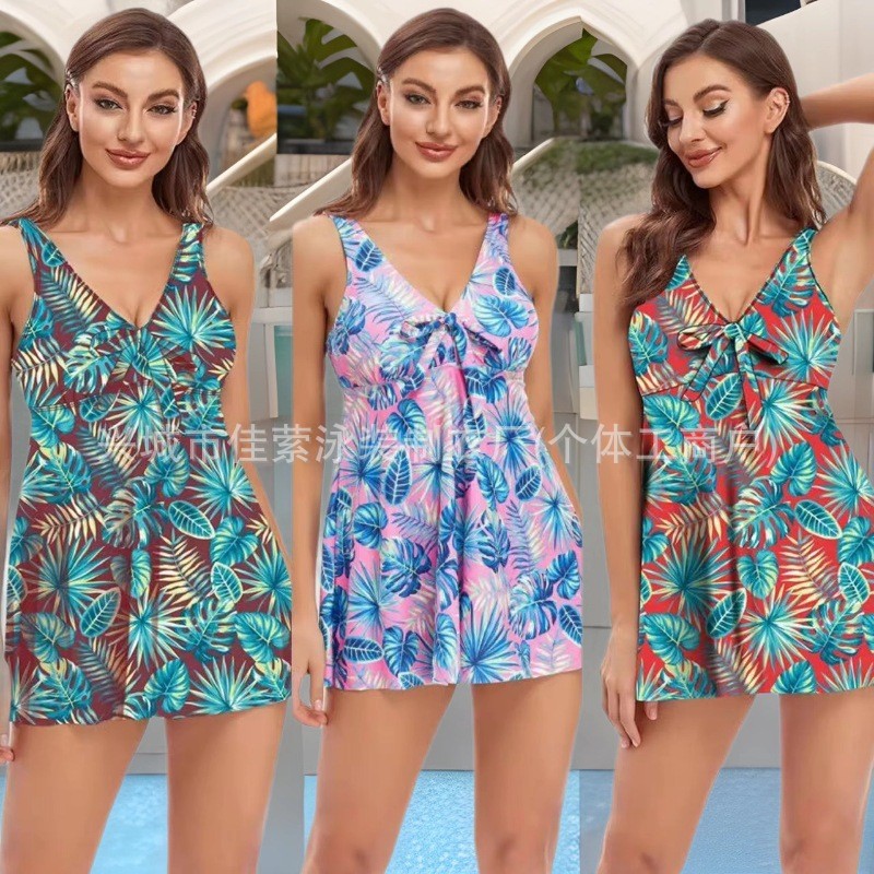 Jia Ying's new ladies split printed swimsuit with bow skirt swimsuit European and American foreign trade manufacturers wholesale