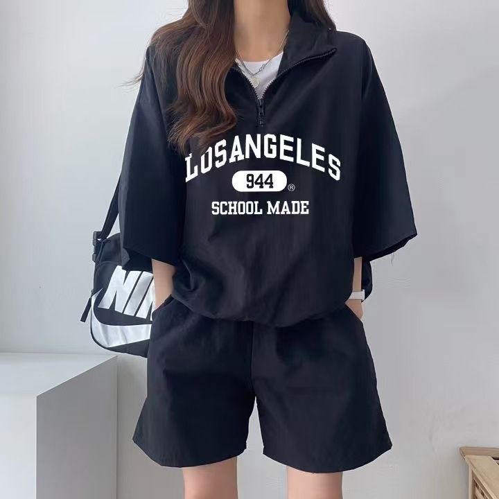 Casual Sportswear Suit for Women Summer 2025 New Short-Sleeved Shorts Campus Style Cute Girl Running Two Pieces