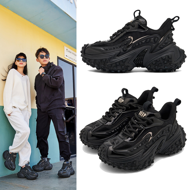 Spring and Summer Black Thick-Soled Paris Dad Shoes for Men and Women, Same Style Height-Increasing Sports Tire Shoes, Couple Casual Shoes