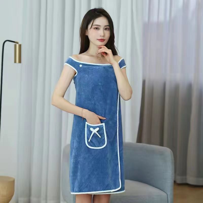 Picture of Bath Skirt Wearing Bath Towel Gown Women's Coral Fleece Sling Bath Skirt Bathrobe Factory in stock Absorbent Bath Large Bath Towel Skirt