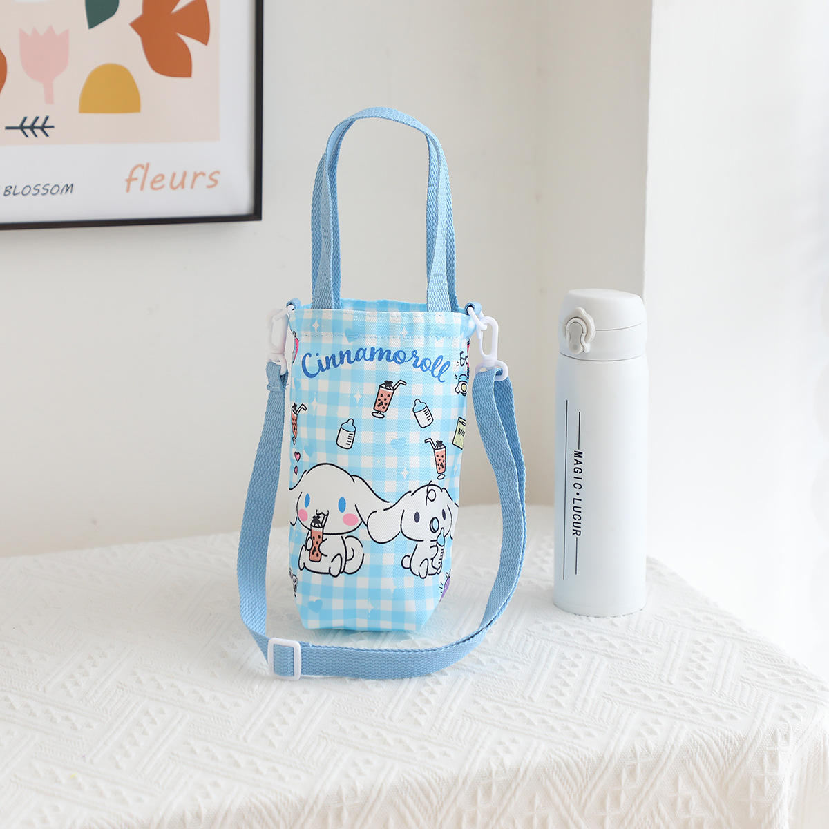 Picture of Japanese Style Cartoon Cute Canvas Water Cup Bag Crossbody Portable Dual-purpose Water Kettle Bag Outgoing Small Cloth Bag Handbag