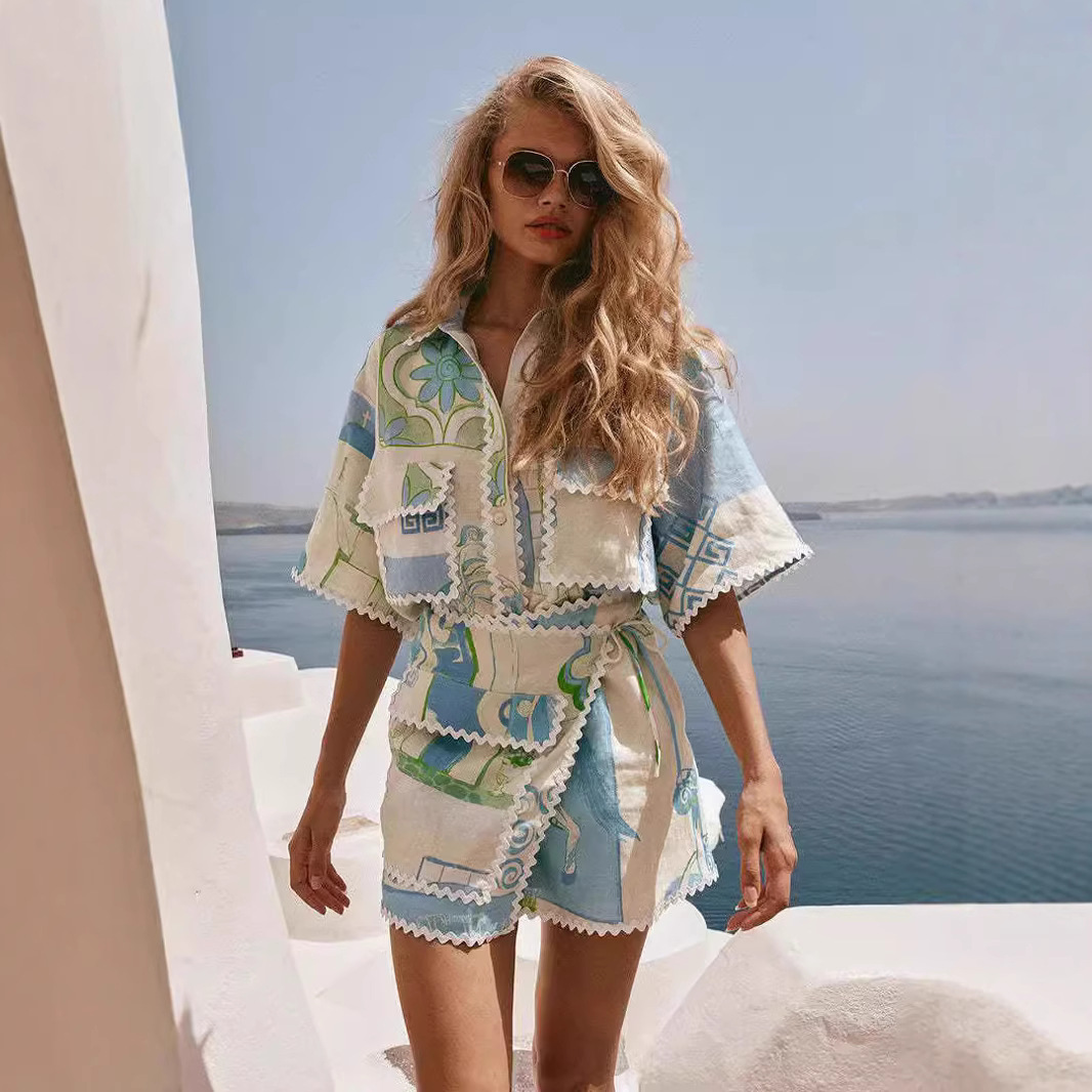 Europe and the United States cross-border 2024 new AliExpress independent station Amazon fashion Joker lace printing fashion suit women